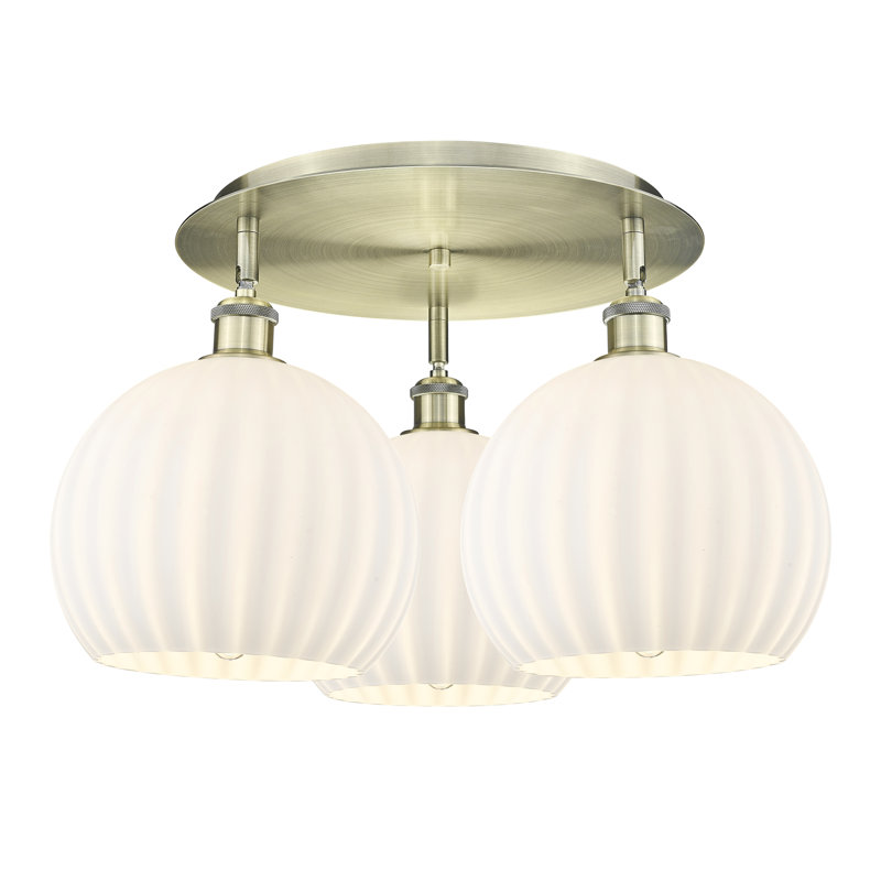 Baxman Glass Semi Flush Mount, Antique Brass, 12.75'' H x 21.75'' W x 21.75'' D