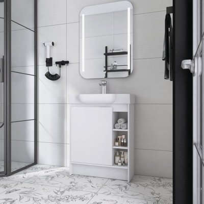 Meuble-lavabo autoportant simple de 28 po avec lavabo en céramique et porte à fermeture en douceur