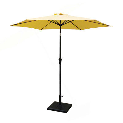 Parasol d'extérieur en aluminium 8,8 pieds, parasol de marché, parasol de marché avec base carrée en résine de 42 livres, inclinaison à bouton-poussoir et manivelle