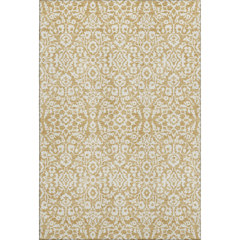 Premium Machine Washable Prisco Gold Rug, Rectangle 2'6" x 3'10"