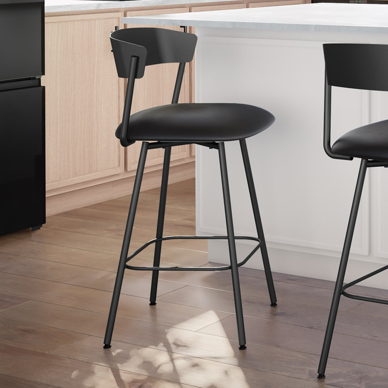 Analeesa Swivel Counter & Bar Stool, Faux Leather-Charcoal Black , Bar Stool (30" Seat Height)