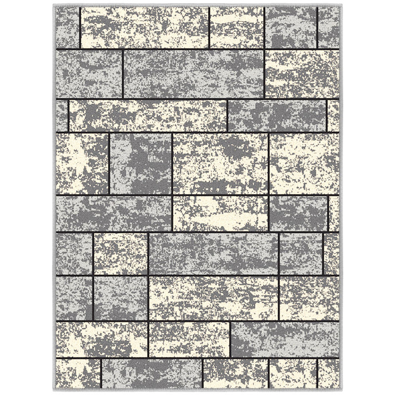 Ottohome Non-Slip Boxes Area Rug For Living Room, Hallway, Gray, Rectangle 2'3" x 3'