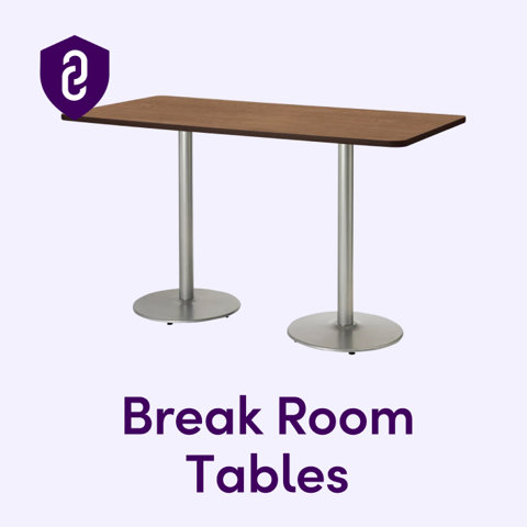Rectangular breakroom table with walnut top and dual chrome pedestal bases