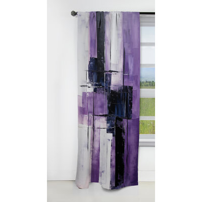Abstract Curtain Panel, Purple Cubism Brush Pattern Blackout Decor - Tachisme Purple Cubism Brush V