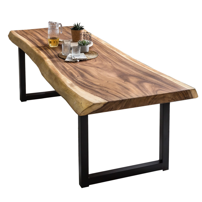 Hazel Solid Wood Top Metal Base Dining Table, H78.5 x L150 x W100cm