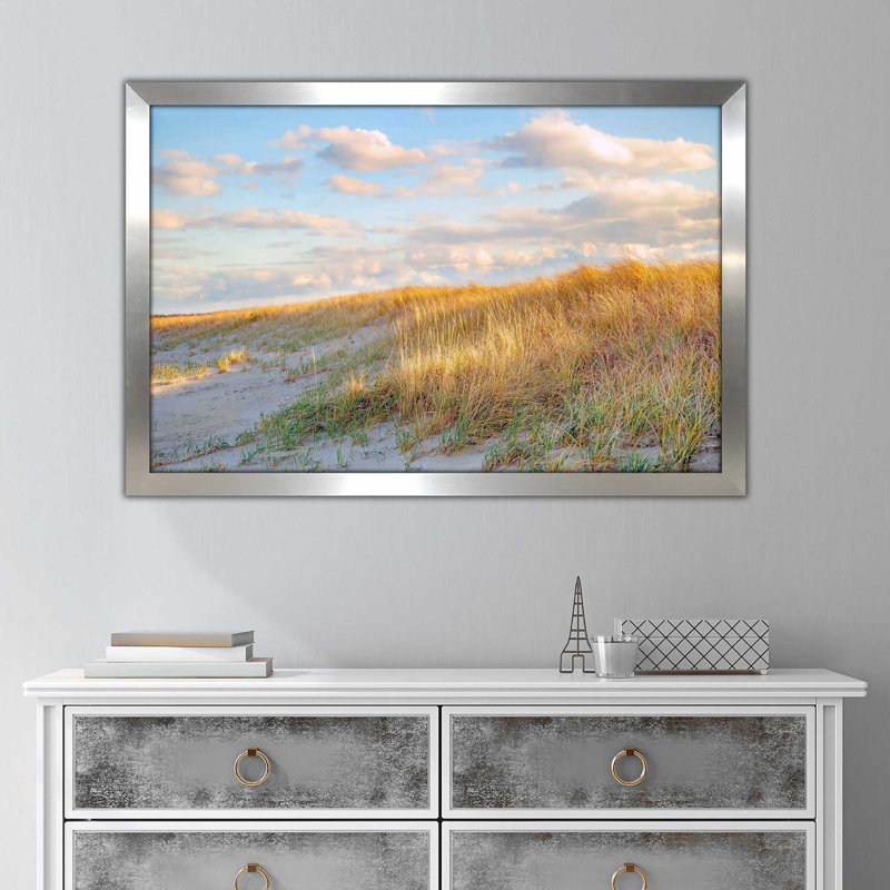 «Grassy Dunes Panorama» par - Photographie, Encadrement argenté, H 33,5 po x l 49,5 po x P 1 po