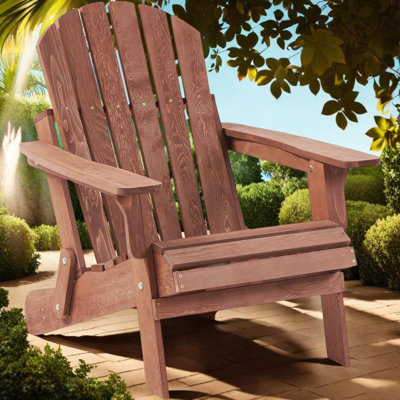 Oversize Wooden Outdoor Folding Adirondack Chair with Pre-Assembled Backrest