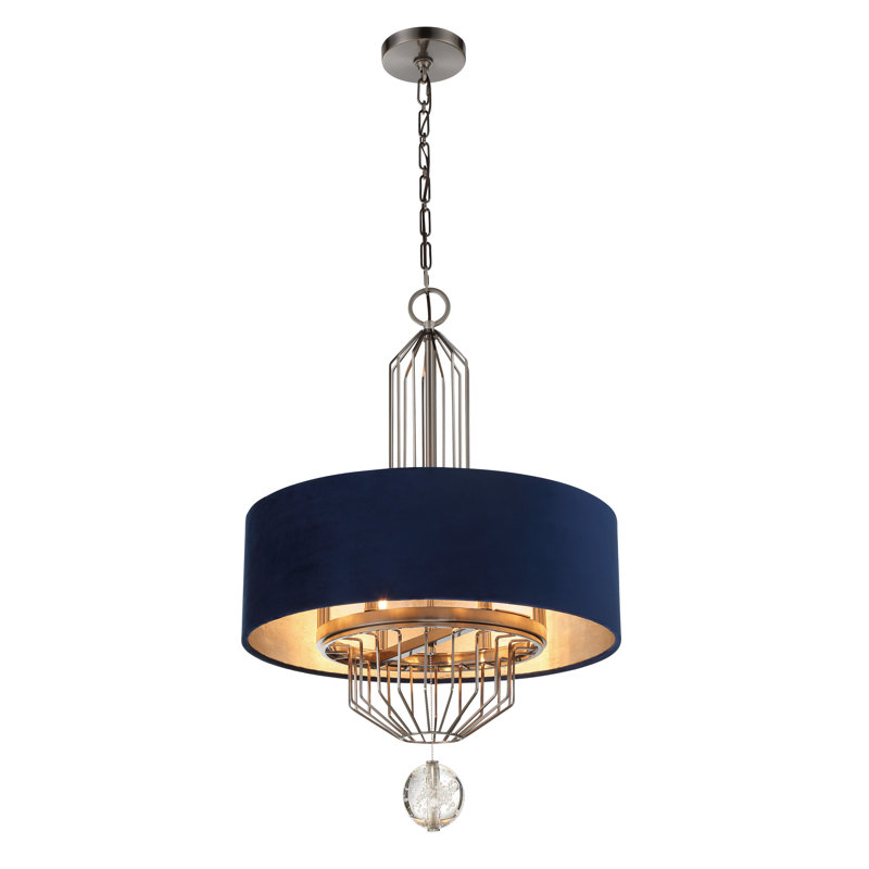 Luminaire suspendu tambour 6 lumières, Nickel antique vieilli