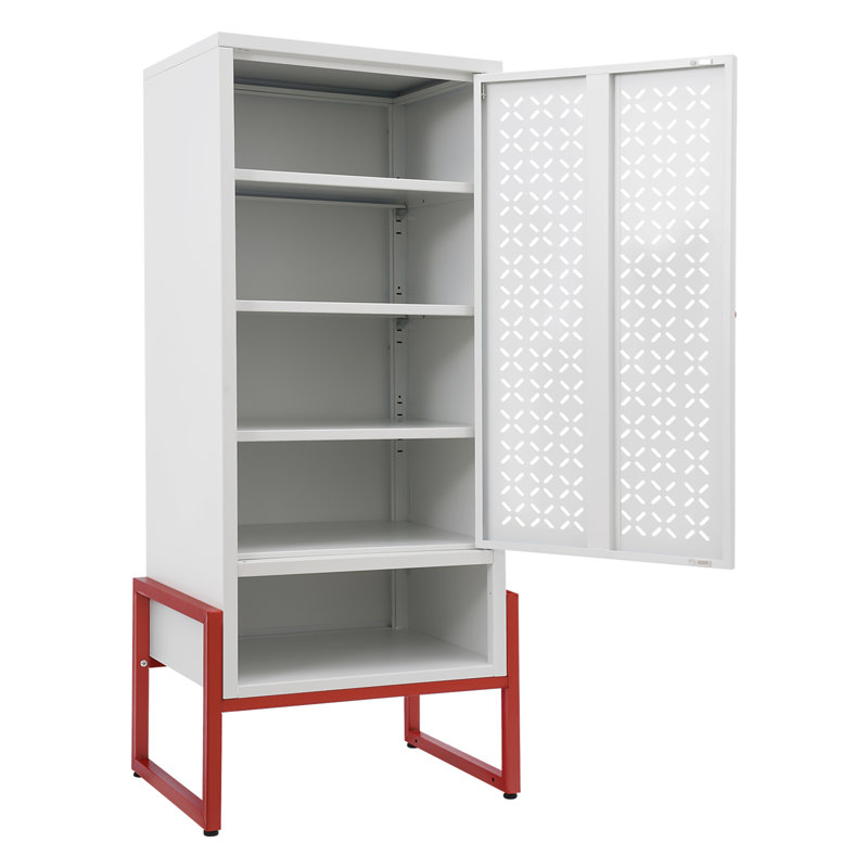 Armoire de rangement autoportante à usages multiples, Blanc/rouge