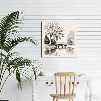 Scenic Canal With Bridge, Built-In Wooden Frame, 16 X 16 Inch