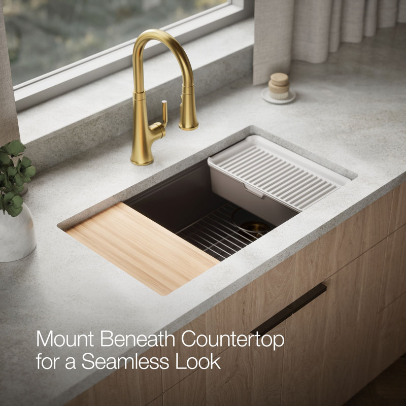 Billings 32-1/2 In. Undermount Single-Bowl Workstation Kitchen Sink, Brown