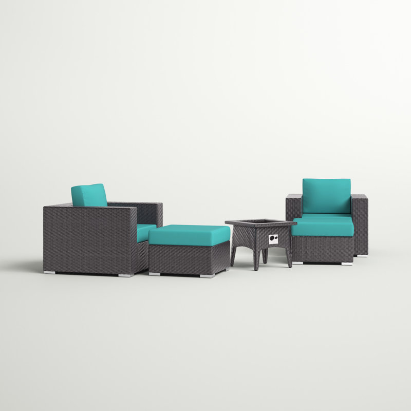 Ensemble de patio extérieur 5 pièces avec foyer Convene, Turquoise