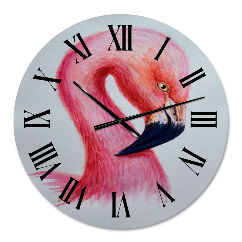 Portrait de flamant rose IV - Horloge murale de ferme, Moyen