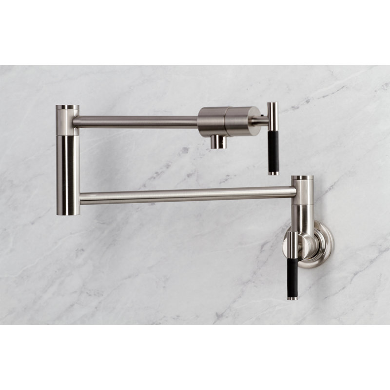 Kingston Brass Kaiser Two-Handle 1-Hole Wall Mount Pot Filler Faucet, Brushed Nickel