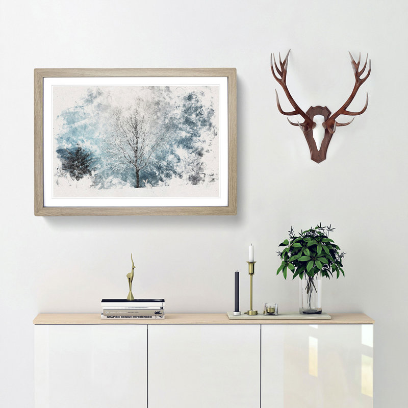 Hare in a Winter Forest - Picture Frame Painting Print, 45cm H x 63cm W x 2cm D, Oak Framed