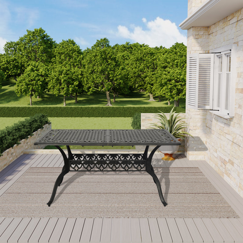 Vache Rectangular Metal Outdoor Dining Table With Umbrella Hole , 59'' in. W 35'' in. D
