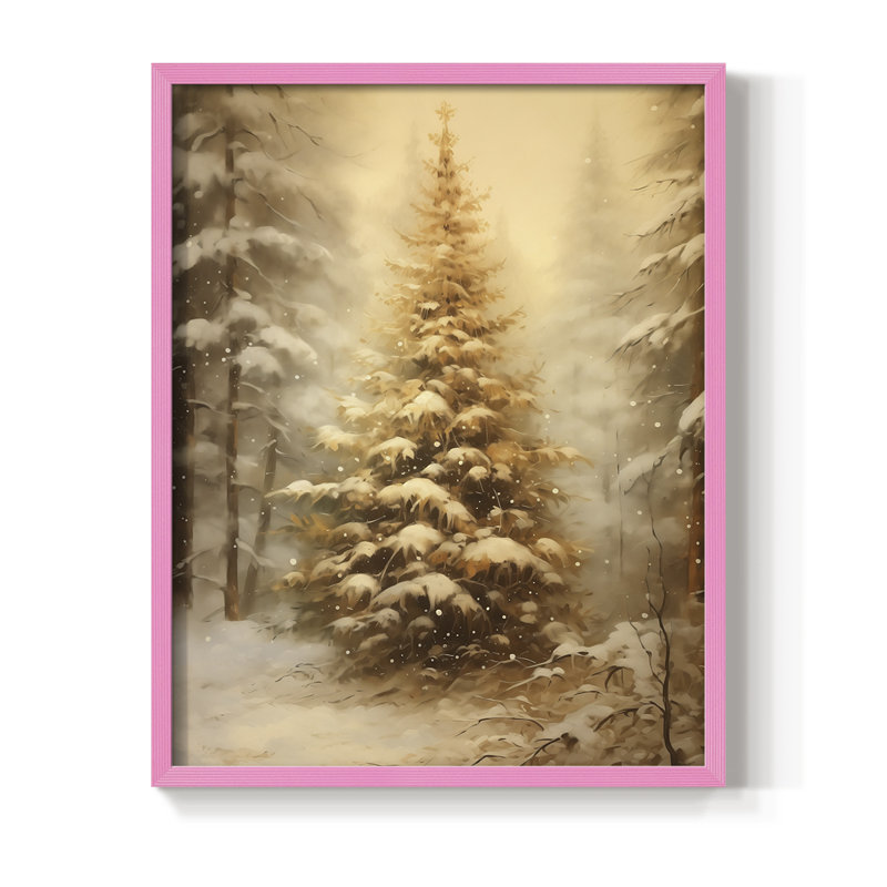 «Christmas Holiday Art», impression encadrée en bois massif, Rose, H 11 po x l 9 po