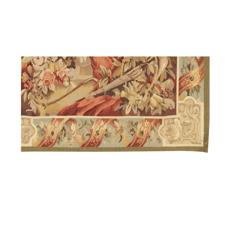 Tapis carré crème, rouge et brun clair noué à la main de haute qualité