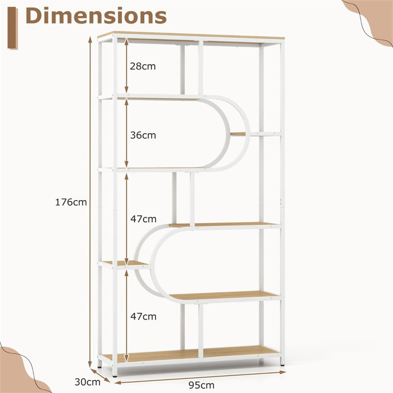 176cm H x 30cm W Metal Standard Bookcase, Beige/White