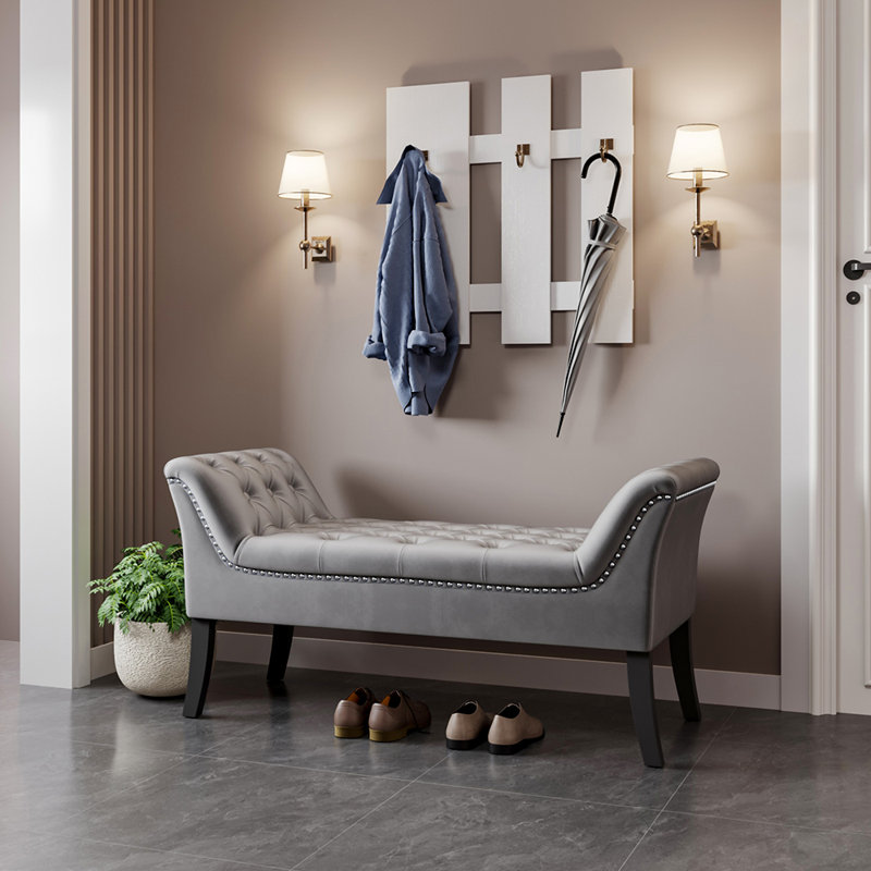 Lutsen Velvet Upholstered Bench, Grey
