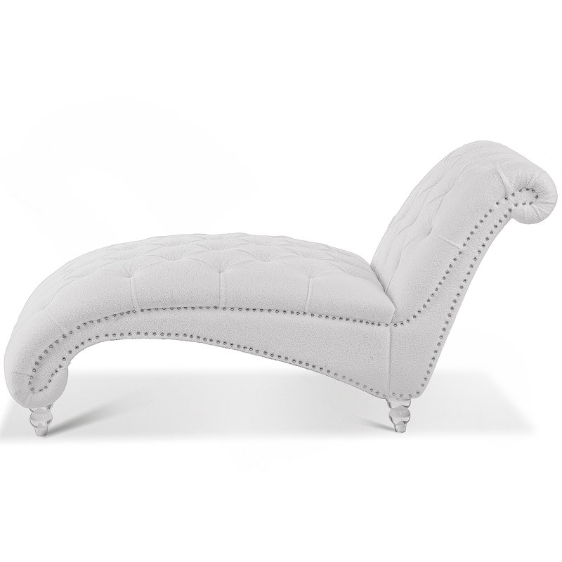 Chaise longue sans accoudoirs touffetée, Tissu, Blanc