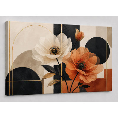 Grande impression abstraite sur toile florale géométrique murale moderne pour le salon, chambre à coucher, décor contemporain, impression sur toile 24 x 36 pouces - prête à être accrochée