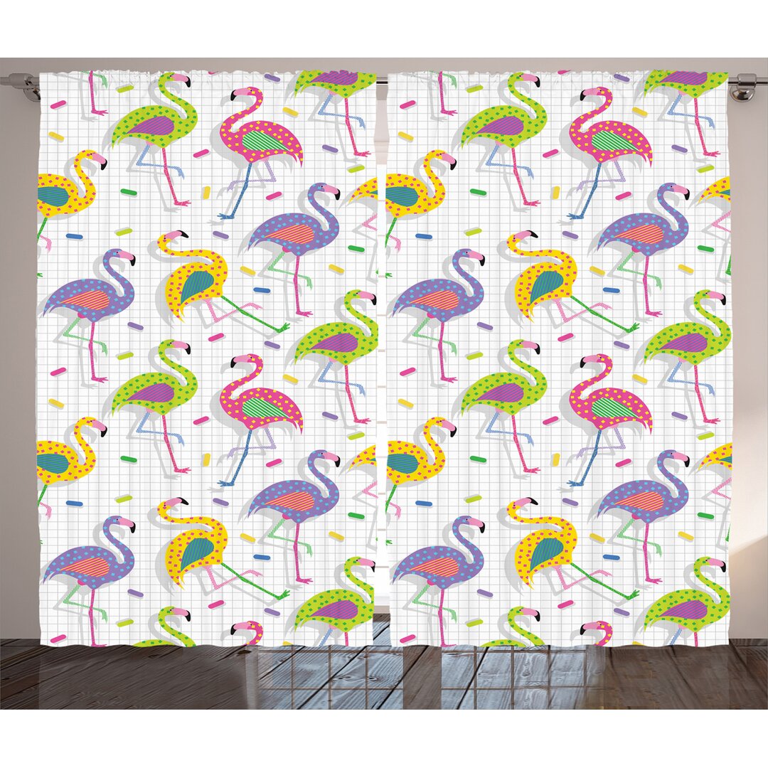 Rustikaler Vorhang, Retro bunte Muster, Flamingo, Mehrfarbig