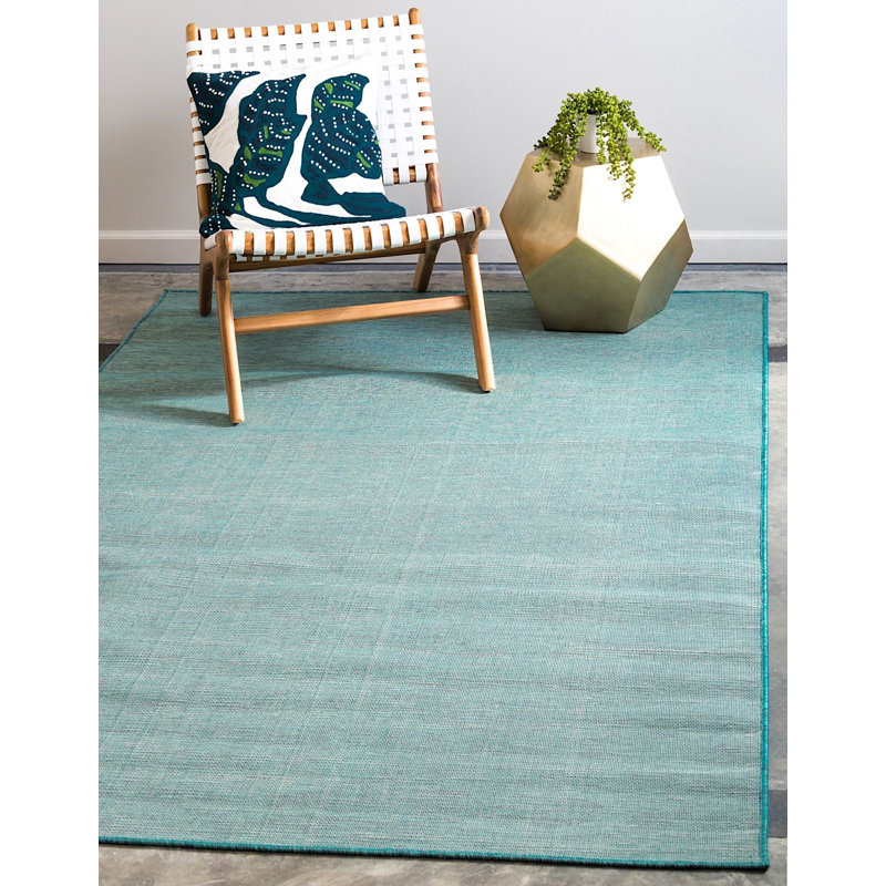 Outdoor Garden Variety Area Rug Aqua Color, Rectangle 6'3" x 9'