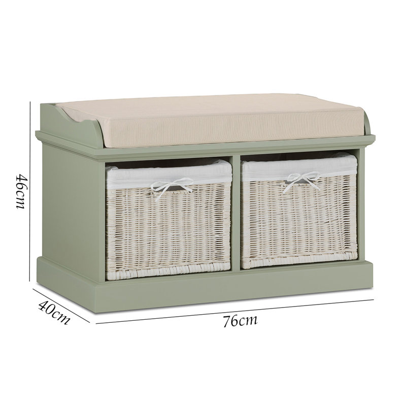 Bastogne Polyester Blend Upholstered Bench with Drawers, Sage Green, Cream, White