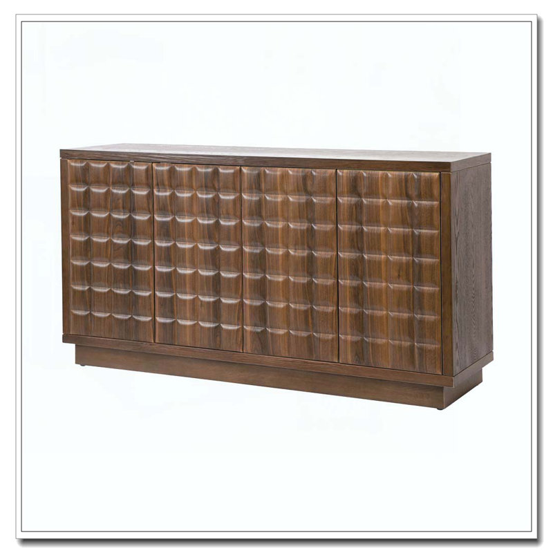 Armoire de rangement moderne à 4 portes avec portes géométriques 3D, Brun