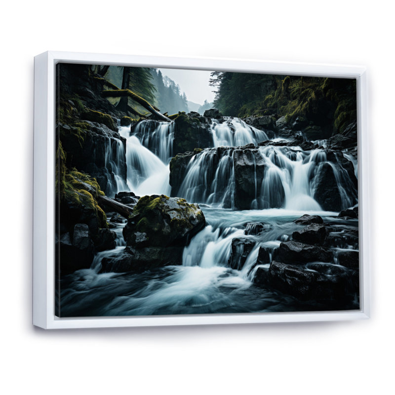 Cascade éternelle II - impressions sur toile paysages, H 16 po x l 32 po x P 1 po, Cadre flottant blanc