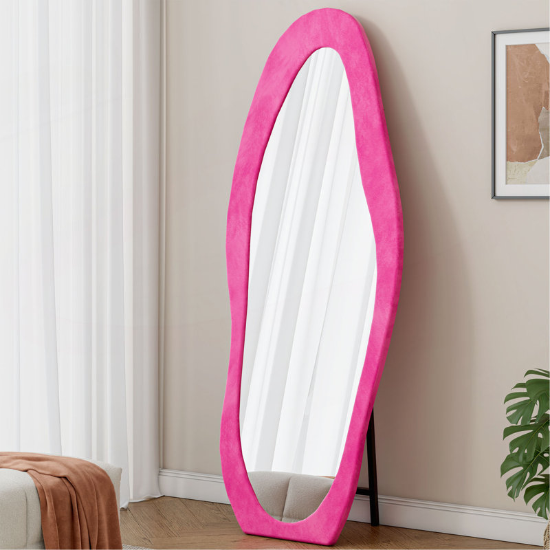 Full Length Mirror, 63" X 24" Floor Mirror/ Wall Mirror, Flannel Wrapped Wooden Frame Floor Mirror, Irregular Wavy Mirror Standing/Halling Large Wall Mirror For Bedroom,Living Room, Dressing Room
