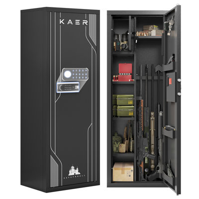 KAER 57.1" H Assembly-Required Lockable Steel Gun Cabinet with Electronic Keypad, Interior Lockbox, Shelves and Rifle Racks