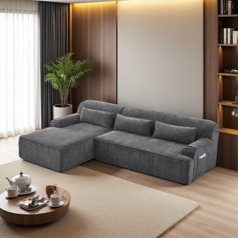 Chenille L-Shape Luxury Sectional Oversized Sofa,Mnimalist Design,Comfy Sleeper Couch For Living Room,Apartment&Reception Spaces,No Assembly Required