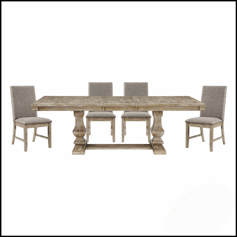 Ensemble de salle à manger traditionnel 5 pièces avec table extensible et 4 chaises d'appoint, finition gris brunâtre pour une décoration intérieure élégante