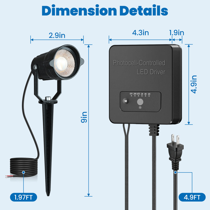 Ensemble d'éclairage de paysage à basse tension tout-en-un avec transformateur de minuterie, projecteurs à DEL de 6 W, 2700 K, étanche IP66, éclairage extérieur 12 à 24 V