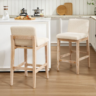 Howard Modern Farmhouse 26" H Linen Upholstered Counter Stool with Ergonomic Curved Back and Solid Wood Frame
