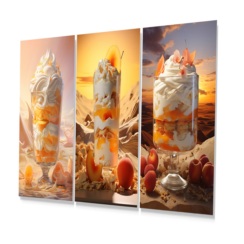 Trifle Temptation Peach Dessert - Desserts, ensemble de 3 reproductions d'art en métal, H 32 po x l 48 po