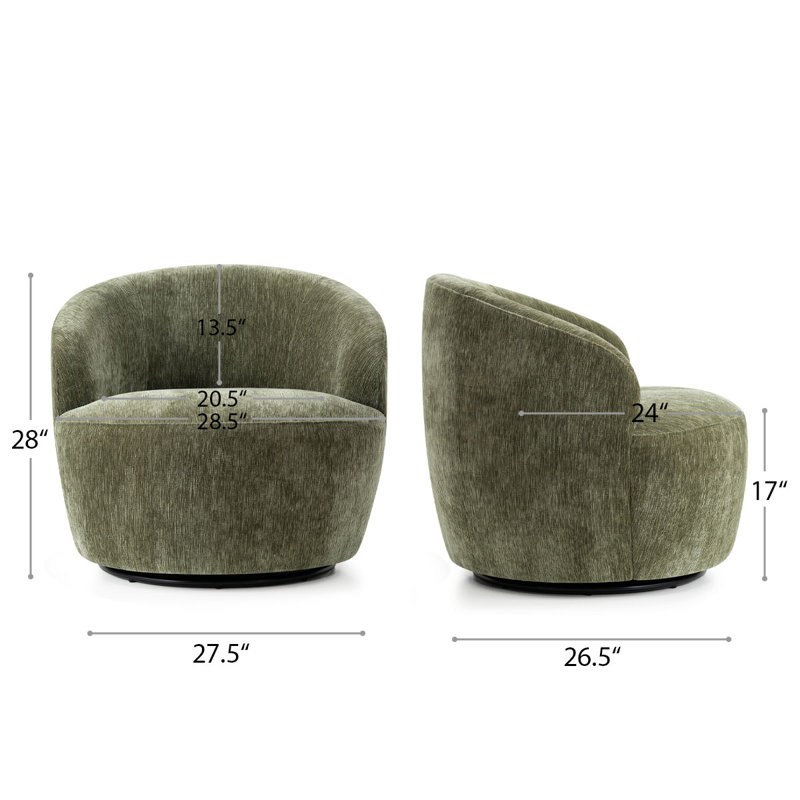 Modern Swivel Chenille Barrel Accent Chair(Set Of 2）, Green