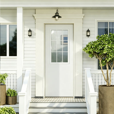 Exterior Door-9 Panel Clear Glass Manufacture Wood With Solid Wood Core Include Door Frame & Hinger,White