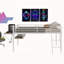 Lit mezzanine double en métal avec bureau intégré, bande lumineuse à DEL et garde-corps de sécurité-580565547