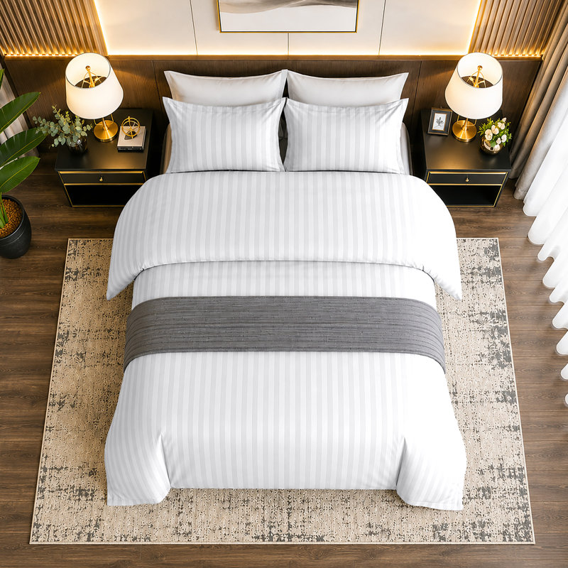 Microfiber Striped Duvet Cover Set with Matching Pillowcases and Stripe Fitted Sheet, King Duvet Cover + 3 Additional Pieces