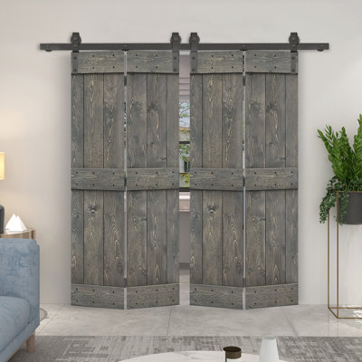84'' Solid Wood Barn Doors Painted without Installation Hardware Kit Bi-Fold Door