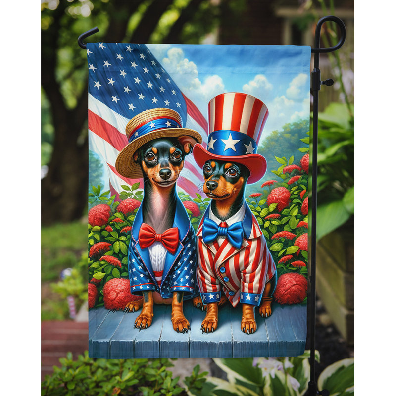 Drapeau All American Garden, Étoile bleue / Pinscher miniature à rayures roug