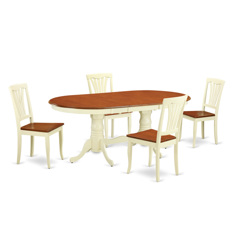 5 Piece Dining Room Table Set Includes an Oval Kitchen Table with Butterfly Leaf and 4 Dining Chairs, Buttermilk & Cherry