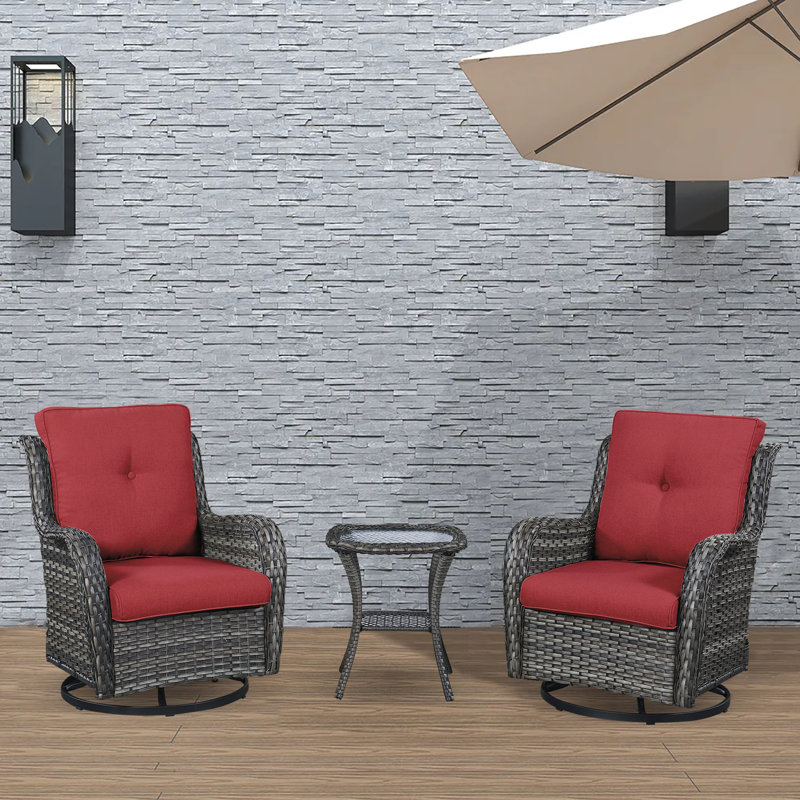 Chaise berçante en osier avec coussins Schutt, Rouge