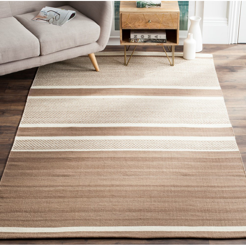 Tapis brun / ivoire en laine et coton tissé à la main Bennett, Rectangle 9 pi x 12 pi