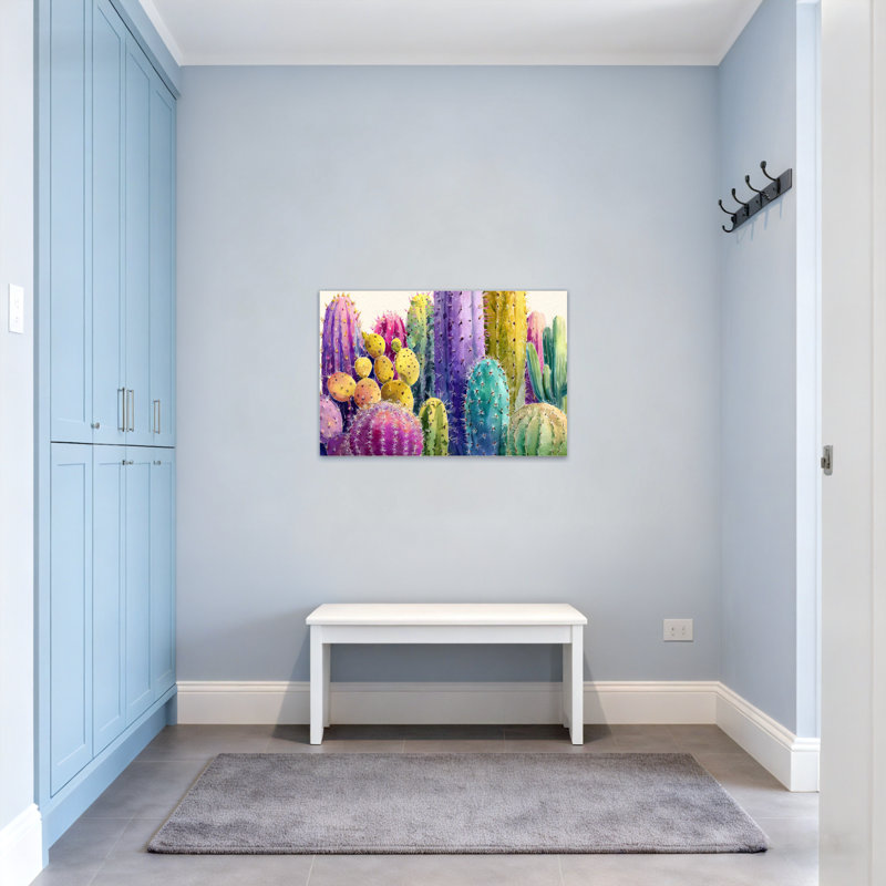 Plantes et fleurs, motif de cactus colorés, H 12 po x l 18 po