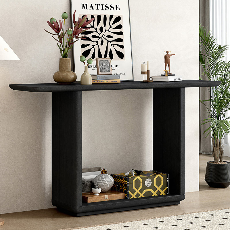 Elegant Minimalist Console Table With Curved Corners,Natural Wood Veneer,U-Base Design For Easy Placement ,Perfect For Displaying Your Treasures,Simple Assembly