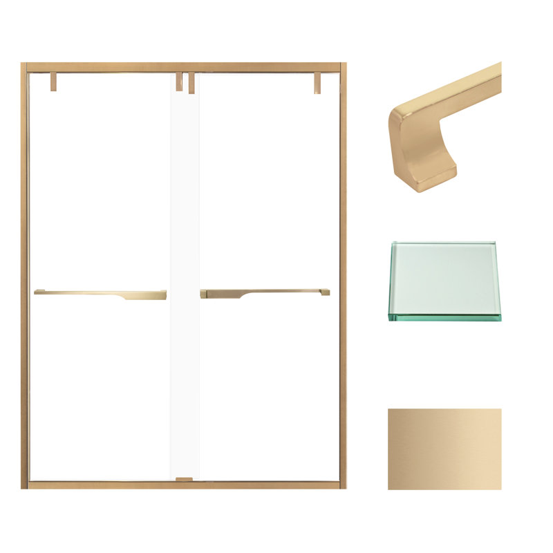 Porte de douche coulissante semi-encadrée sans cadre de 56 à 60 po Transolor Eden, verre transparent de 3/8 po, Or